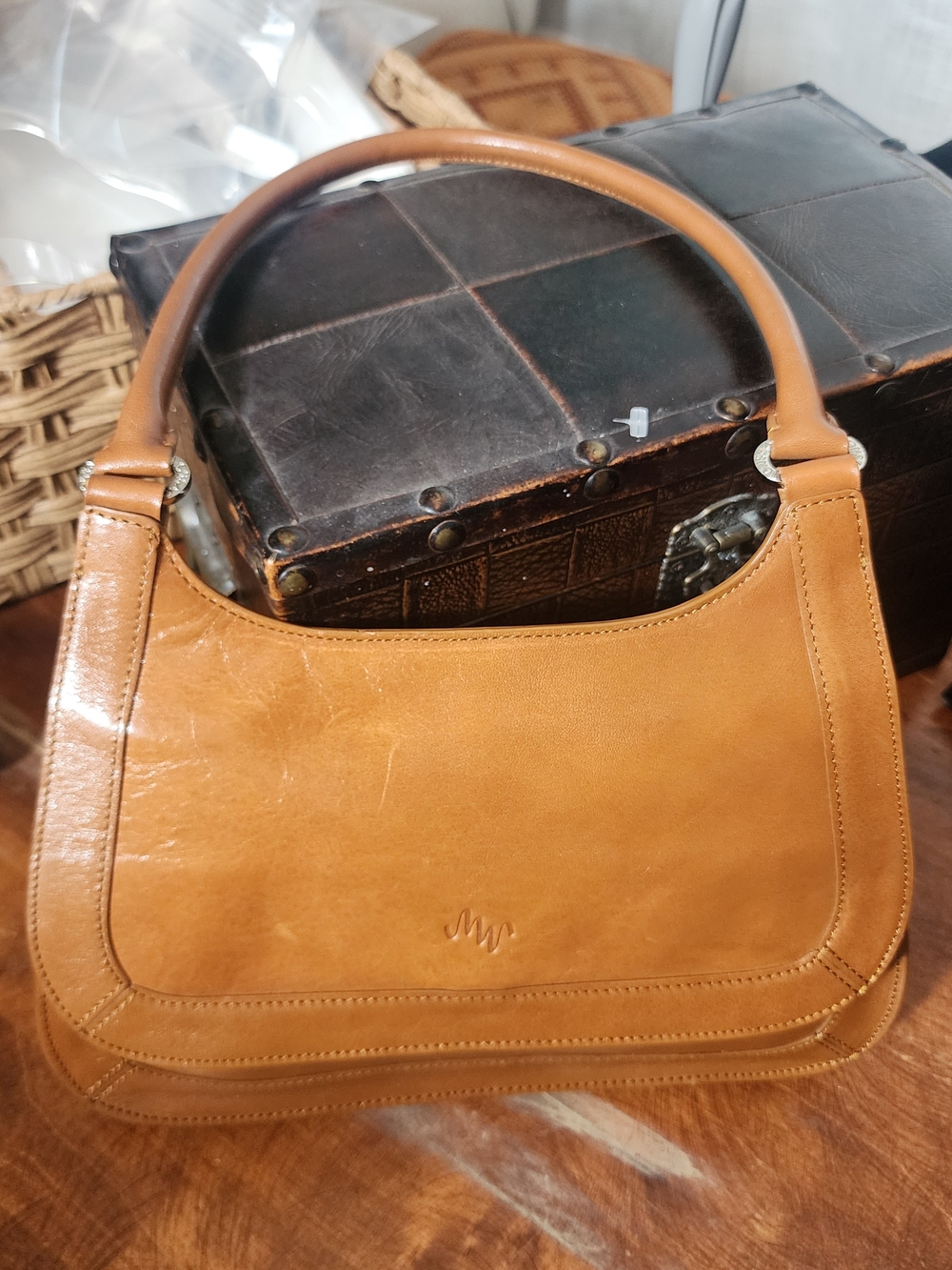Monsac Tan Leather Hobo Shoulder Bag